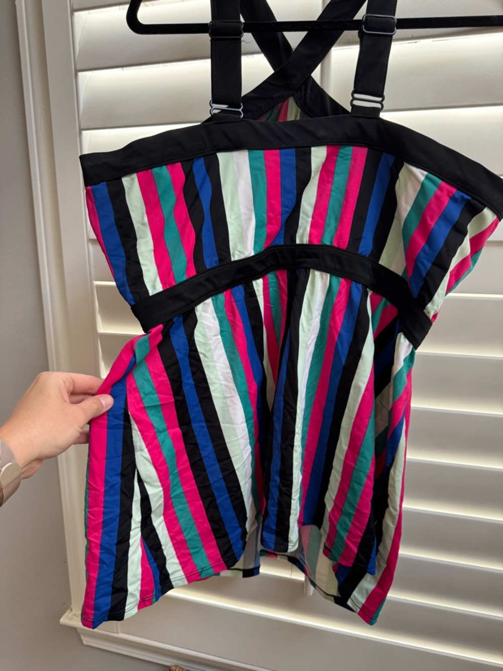 Cacique Swim Striped Tankini Black Multicolor SZ 24 Lightly Lined No Wire - Picture 3 of 4